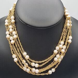 Kramer 6-Strand Gold-Tone Faux Pearl Necklace • Adjustable 14–16" Choker